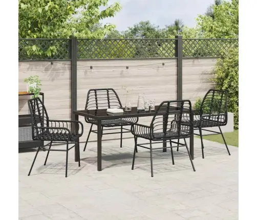 5 Daļu Dārza Ēdamgalds Melns Poliratanas Vidaxl