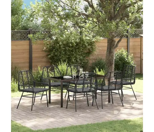 7 Daļu Dārza Galda Komplekts Ar Spilventiņiem Melnā Polirattanā Vidaxl