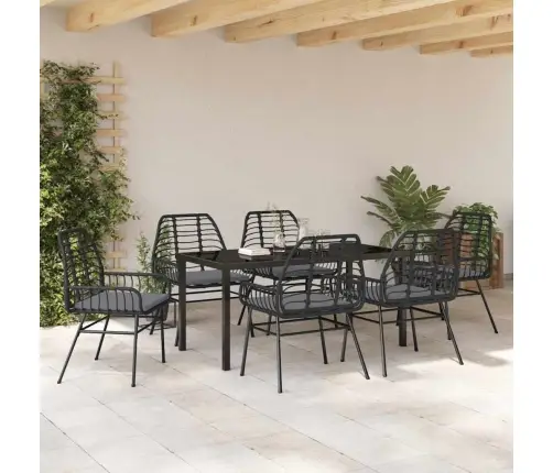 7 Daļu Dārza Galda Komplekts Ar Spilventiņiem Melnā Polirattanā Vidaxl