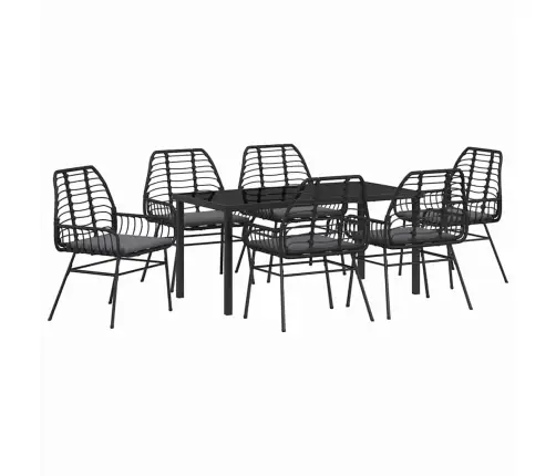 7 Daļu Dārza Galda Komplekts Ar Spilventiņiem Melnā Polirattanā Vidaxl