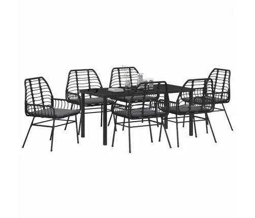 7 Daļu Dārza Galda Komplekts Ar Spilventiņiem Melnā Polirattanā Vidaxl