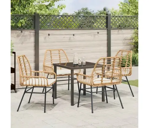 5 Gabalu Dārza Ēdamgalda Komplekts Ar Spilveniem - Brūns Poli Rattāns Vidaxl