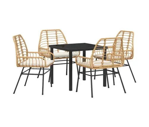 5 Gabalu Dārza Ēdamgalda Komplekts Ar Spilveniem - Brūns Poli Rattāns Vidaxl