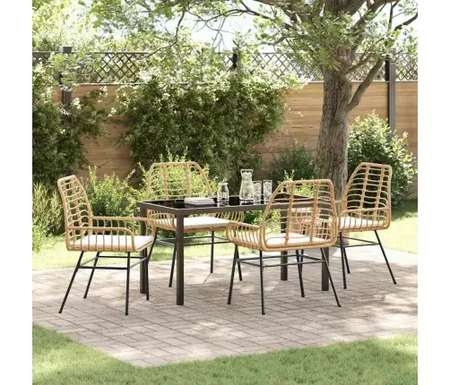 5 Daļīgs Dārza Ēdamgalds Ar Spilveniem, Brūnā Poliratānā Vidaxl