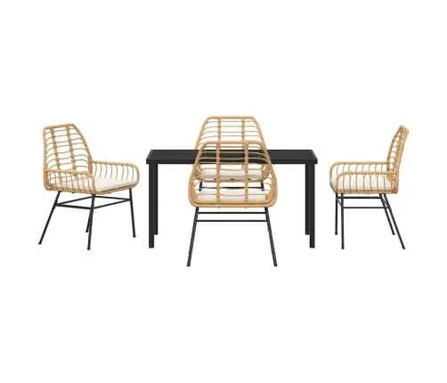 5 Daļīgs Dārza Ēdamgalds Ar Spilveniem, Brūnā Poliratānā Vidaxl