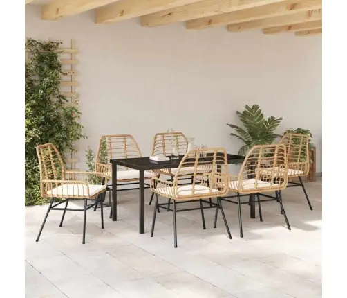 7 Daļu Dārza Ēdamgalda Komplekts Ar Spilveniem, Brūnā Poliratonā Vidaxl