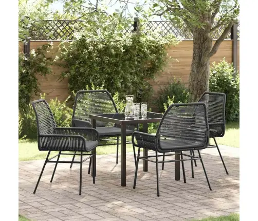 5 Daļu Dārza Ēdamgaldu Komplekts Ar Spilveniem, Melns Polirattans Vidaxl