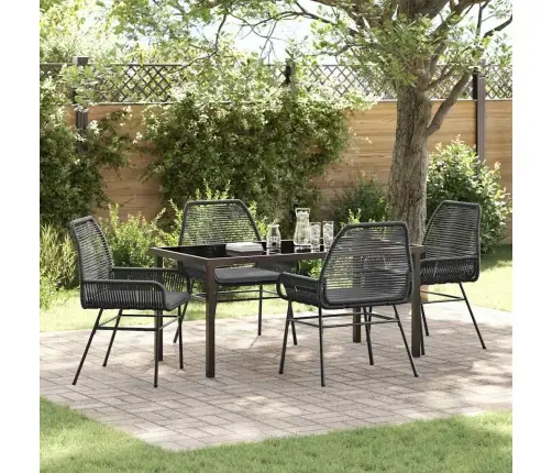 5 Daļu Dārza Ēdamgalds Ar Spilventiņiem Melnā Polietilēna Rotangpalmas Vidaxl