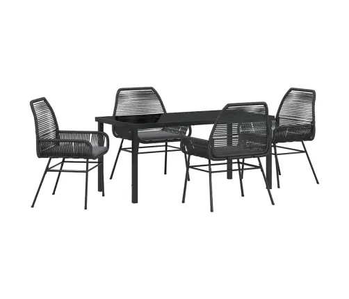 5 Daļu Dārza Ēdamgalds Ar Spilventiņiem Melnā Polietilēna Rotangpalmas Vidaxl