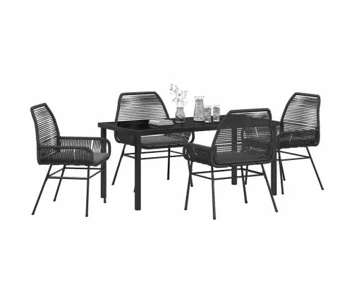 5 Daļu Dārza Ēdamgalds Ar Spilventiņiem Melnā Polietilēna Rotangpalmas Vidaxl