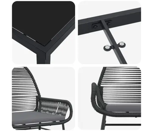 Aia Söögilaudade Komplekt Padjaga 7 Pcs Must Polürotang