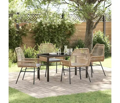 5 Daļu Dārza Ēdamgalds Ar Spilveniem Brūns Poli Rattan Vidaxl