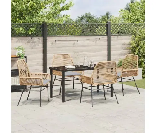 5 Daļu Dārza Ēdamgalds Ar Spilveniem Brūns Poli Rattan Vidaxl