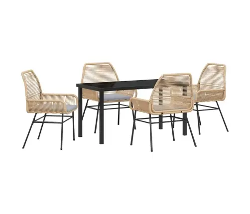 5 Daļu Dārza Ēdamgalds Ar Spilveniem Brūns Poli Rattan Vidaxl