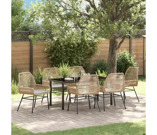 7 Gabalu Dārza Ēdamgaldu Komplekts Ar Spilveniem, Brūns Poliratanas Vidaxl