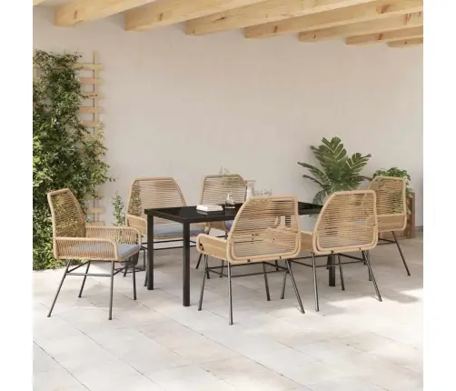 7 Gabalu Dārza Ēdamgaldu Komplekts Ar Spilveniem, Brūns Poliratanas Vidaxl