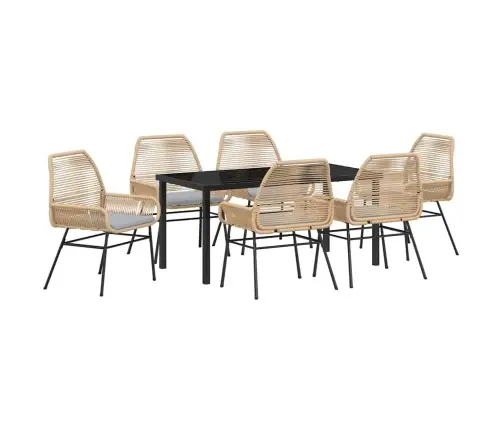 7 Gabalu Dārza Ēdamgaldu Komplekts Ar Spilveniem, Brūns Poliratanas Vidaxl