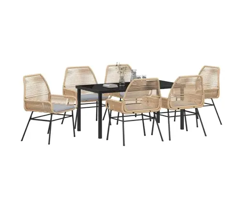 7 Gabalu Dārza Ēdamgaldu Komplekts Ar Spilveniem, Brūns Poliratanas Vidaxl