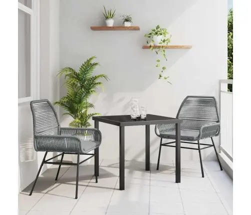 3 Daļu Dārza Ēdamgalda Komplekts Ar Spilveniem, Pelēks Poliesters, Ratanas. Vidaxl