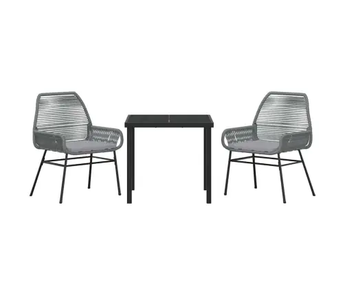 3 Daļu Dārza Ēdamgalda Komplekts Ar Spilveniem, Pelēks Poliesters, Ratanas. Vidaxl