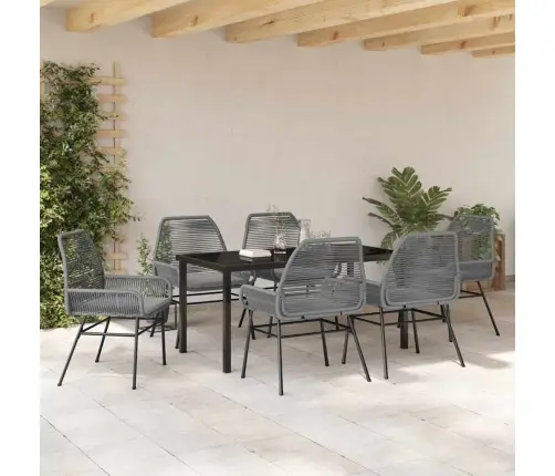 7 Daļu Dārza Ēdamgalds Ar Spilveniem, Pelēks Poliratanas Vidaxl