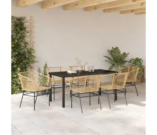 7 Daļu Dārza Ēdamgalds, Brūns, Poliestera Rattan Vidaxl