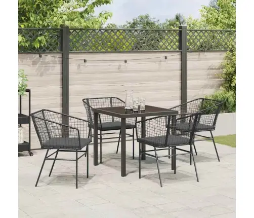 5 Daļu Dārza Ēdamgalda Komplekts Ar Spilveniem – Melns Polyratans. Vidaxl