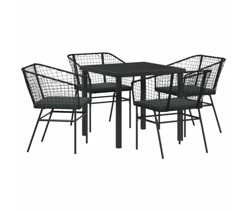 5 Daļu Dārza Ēdamgalda Komplekts Ar Spilveniem – Melns Polyratans. Vidaxl