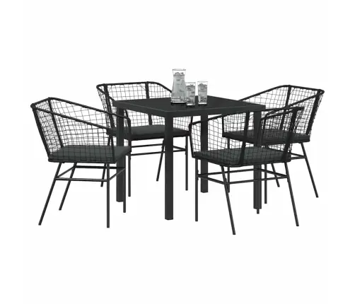 5 Daļu Dārza Ēdamgalda Komplekts Ar Spilveniem – Melns Polyratans. Vidaxl