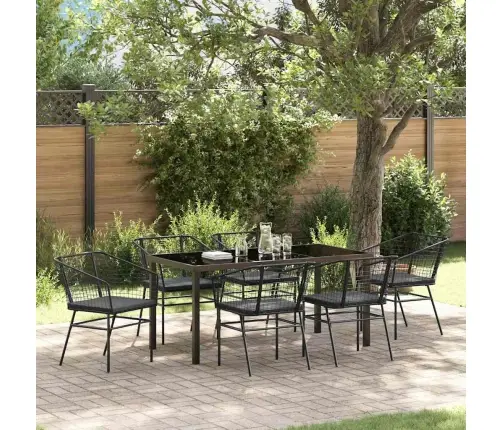 7 Daļu Dārza Ēdamgalds Ar Spilveniem, Melns Polirattans Vidaxl