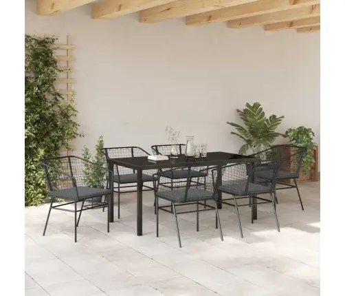 7 Daļu Dārza Ēdamgalds Ar Spilveniem, Melns Polirattans Vidaxl