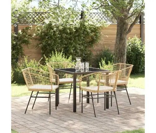 5 Daļu Dārza Ēdamistabas Komplekts Ar Spilveniem Brūnā Poliratanā Vidaxl