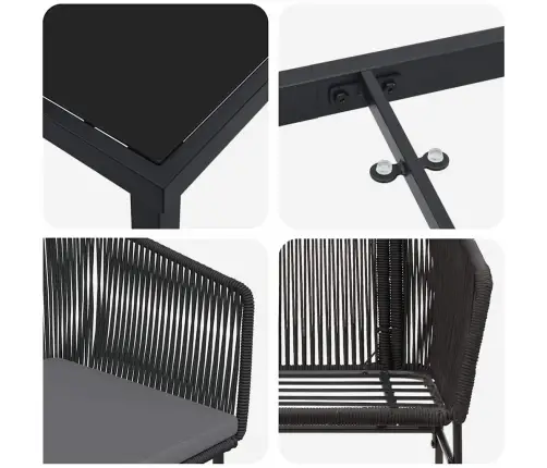 3 Daļu Dārza Ēdamgalda Komplekts Ar Spilveniem, Melns Poliratanas. Vidaxl