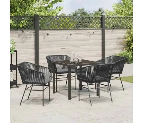 5 Daļu Dārza Ēdamgalda Komplekts Ar Spilveniem, Melns Poliratanas. Vidaxl