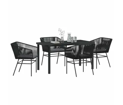 Sodo Valgomojo Komplektas 5 Pcs Juoda Poli Ratanas