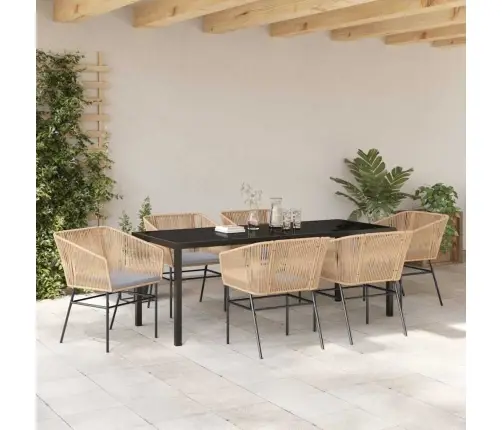 7 Daļu Dārza Ēdamkomplekts Ar Spilveniem Brūnā Polyratana. Vidaxl