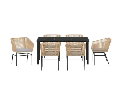 7 Daļu Dārza Ēdamkomplekts Ar Spilveniem Brūnā Polyratana. Vidaxl