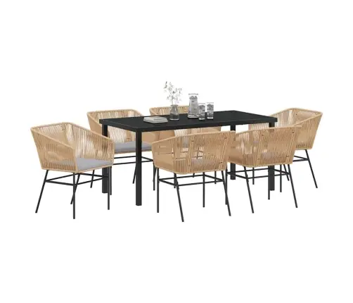 7 Daļu Dārza Ēdamkomplekts Ar Spilveniem Brūnā Polyratana. Vidaxl