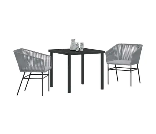 3 Daļu Dārza Ēdamgalda Komplekts Ar Spilveniem, Pelēks Poliratāns Vidaxl