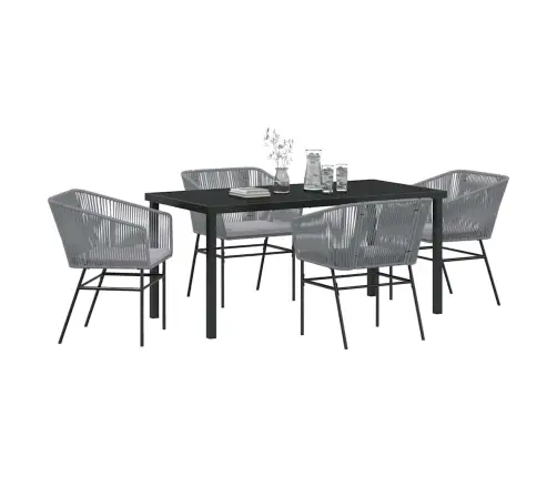 5 Daļu Dārza Ēdamgalda Komplekts Ar Spilveniem, Pelēks Poliratanas Vidaxl