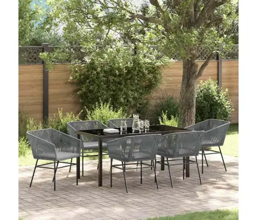 7 Gabalu Dārza Ēdamgalda Komplekts Ar Spilveniem, Pelēks Polirattan Vidaxl