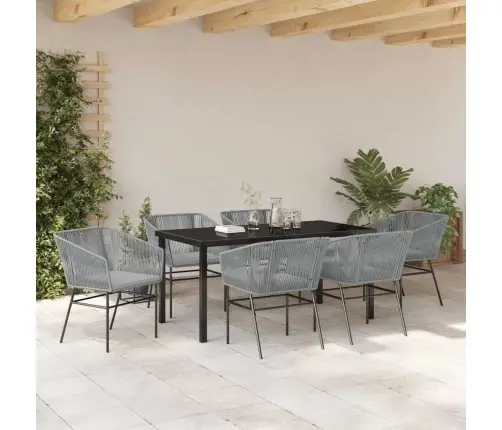 7 Gabalu Dārza Ēdamgalda Komplekts Ar Spilveniem, Pelēks Polirattan Vidaxl