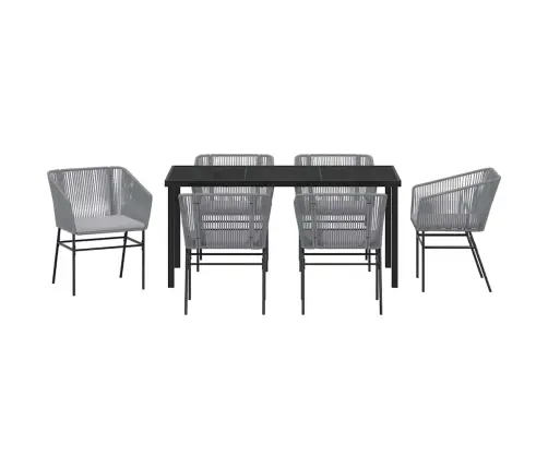 7 Gabalu Dārza Ēdamgalda Komplekts Ar Spilveniem, Pelēks Polirattan Vidaxl