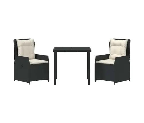 3 Daļu Dārza Galdiņš Melnā Poli Rattanā Vidaxl