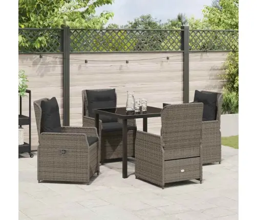 Dārza Ēdamgalds 5 Pcs Pelēka Poliratāns Vidaxl