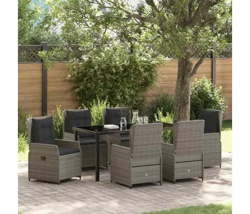 Dārza Ēdamgalds 7 Pcs Pelēka Poliratāns Vidaxl