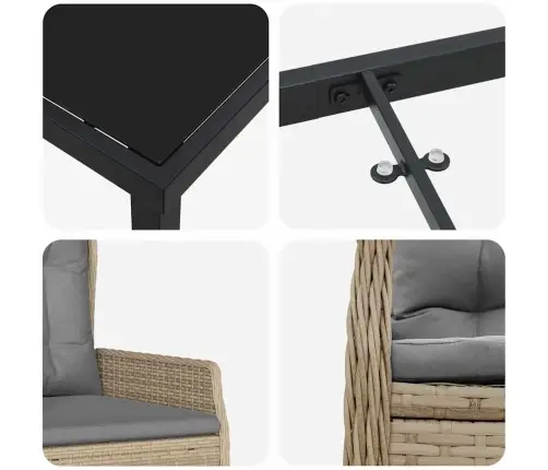 5 Daļu Dārza Galds Bēšā Poli Ratanā Vidaxl