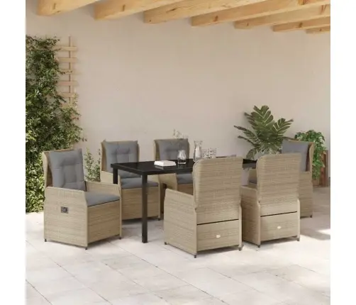 7 Daļu Dārza Ēdamgalds Bēšā Poliraftā Vidaxl