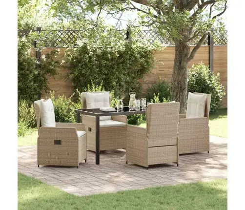 5 Daļīgu Dārza Ēdamgaldu Komplekts Bēšā Poliratā Vidaxl