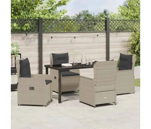 5 Daļu Dārza Ēdamgalds Gaiši Pelēks Poli Ratanas Vidaxl